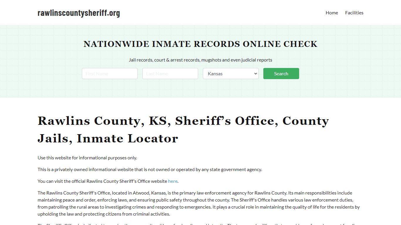 Rawlins County, KS, Sheriff Office, Jails, Inmate Search